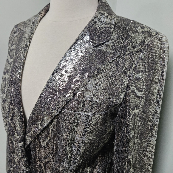 Alberto Mikali Sequin Blazer Jacket Animal Print Button Snap Closure Medium NWT - Picture 4 of 12